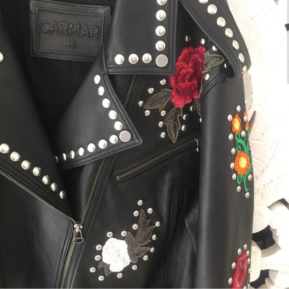 LF Carmar Black Leather Embroidered Moto Jacket - Picture 3 of 6